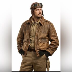 Vintage Avirex Type A2 Authentic Brown Flight Aviator Leather Bomber Jacket RARE